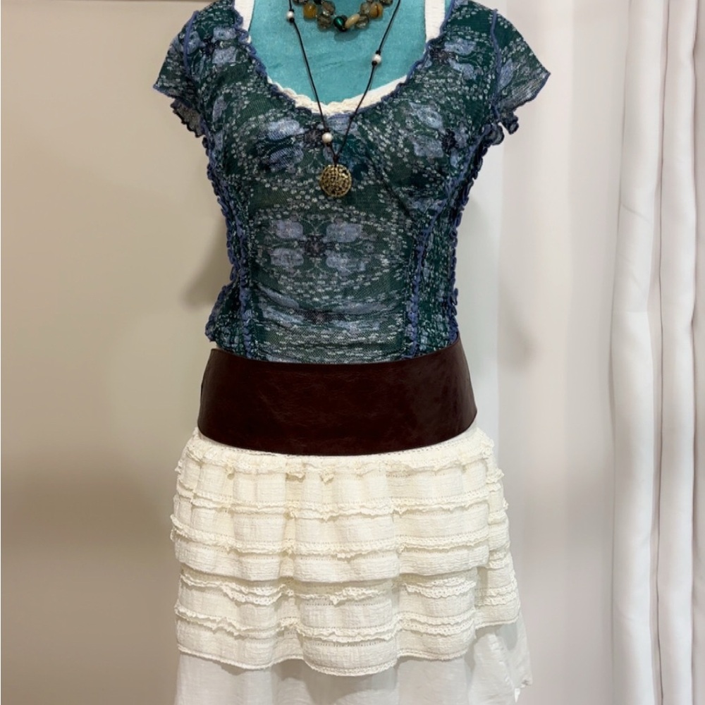 Free People Blue Ruffle Boho Top